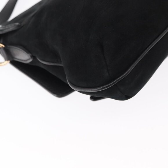 Authentic Salvatore Ferragamo Gancini Shoulder Bag Suede Leather Black Gold - Picture 4 of 16